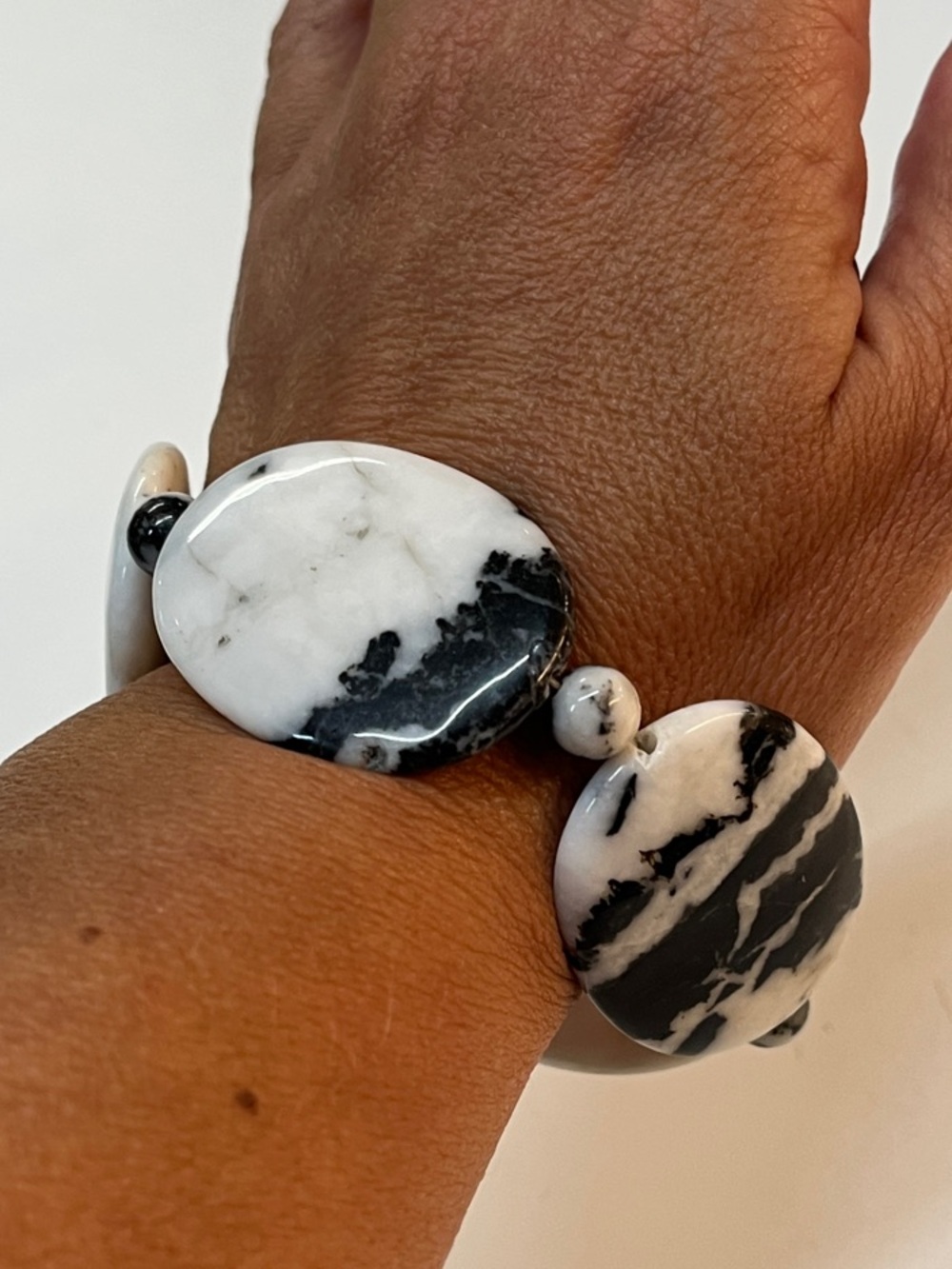 Large Black & White Zebra Jasper Bracelet - Aprox. 8.25 inches long.